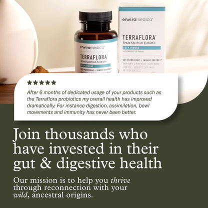 Terraflora Deep Immune Synbiotic- SBO Probiotic and Prebiotic, Immune Support, Gut Health, Soil Based Spore Pre and Probiotics for Women and Men, LC-Plasma, Bacillus Coagulans, Subtilis, 60 Capsules - dailyvitalstore