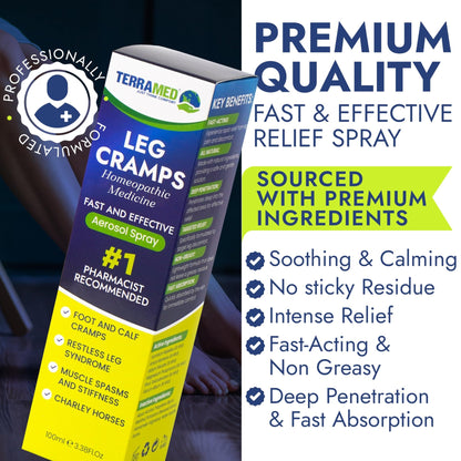 Terramed Just Think Comfort Fast Acting Leg Cramp Relief Aerosol Spray | Pain Relief for Muscle Spasms, Soreness, & Foot and Calf Cramps | Homeopathic Medicine for Restless Legs Syndrome Relief - dailyvitalstore