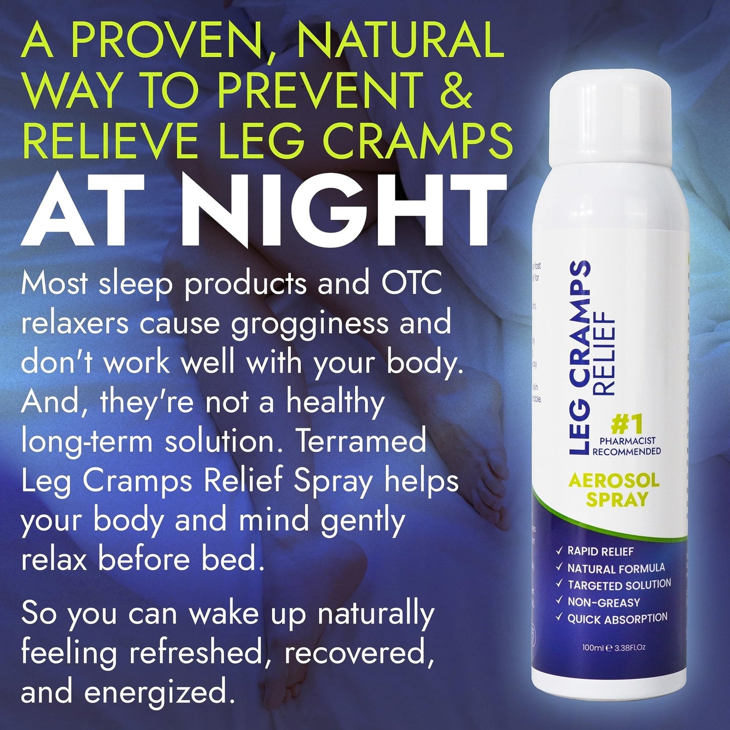 Terramed Just Think Comfort Fast Acting Leg Cramp Relief Aerosol Spray | Pain Relief for Muscle Spasms, Soreness, & Foot and Calf Cramps | Homeopathic Medicine for Restless Legs Syndrome Relief - dailyvitalstore