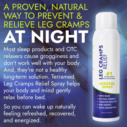 Terramed Just Think Comfort Fast Acting Leg Cramp Relief Aerosol Spray | Pain Relief for Muscle Spasms, Soreness, & Foot and Calf Cramps | Homeopathic Medicine for Restless Legs Syndrome Relief - dailyvitalstore