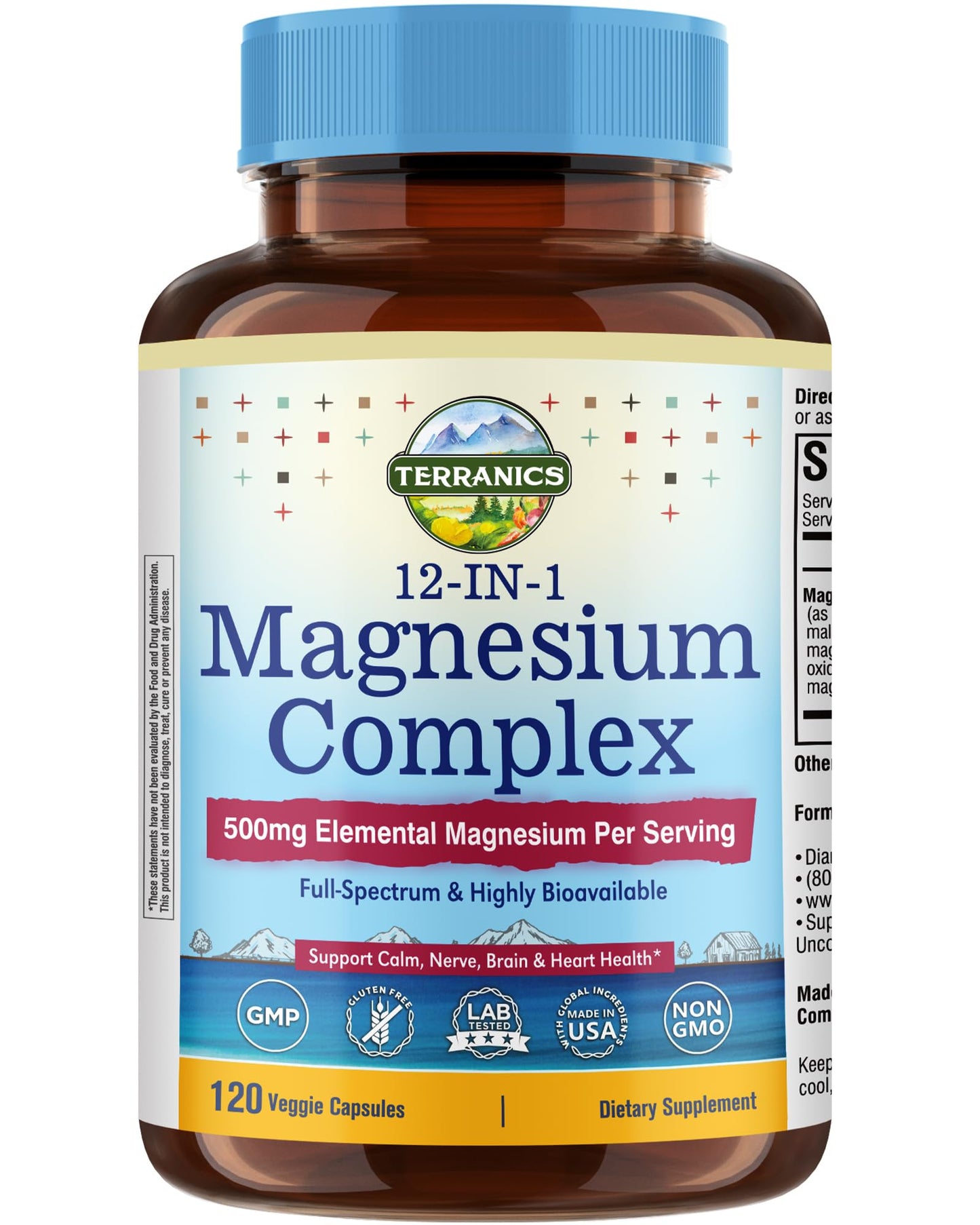 Terranics 12-in-1 Magnesium Complex 500mg, High Absorption Chelated Magnesium Glycinate, Citrate, Malate, Taurate, Orotate & More, for Sleep, Calm, Energy, Heart, Vegan, Non-GMO,120 Capsules - dailyvitalstore
