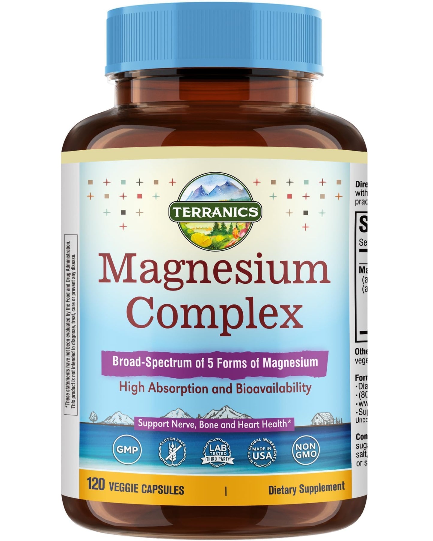 Terranics 5-in-1 Magnesium Complex Supplement 500mg - 5 Forms High Absorption Magnesium Glycinate Citrate Malate Aspartate Gluconate for Sleep Heart Health - Non-GMO 120 Vegan Capsules - dailyvitalstore