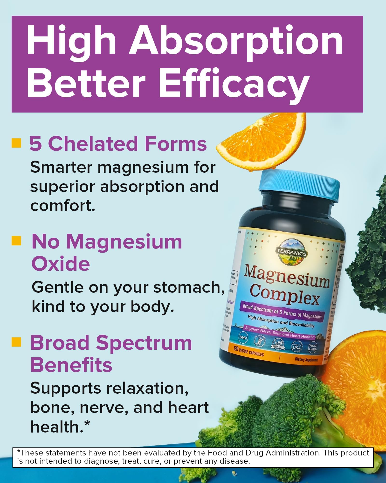 Terranics 5-in-1 Magnesium Complex Supplement 500mg - 5 Forms High Absorption Magnesium Glycinate Citrate Malate Aspartate Gluconate for Sleep Heart Health - Non-GMO 120 Vegan Capsules - dailyvitalstore