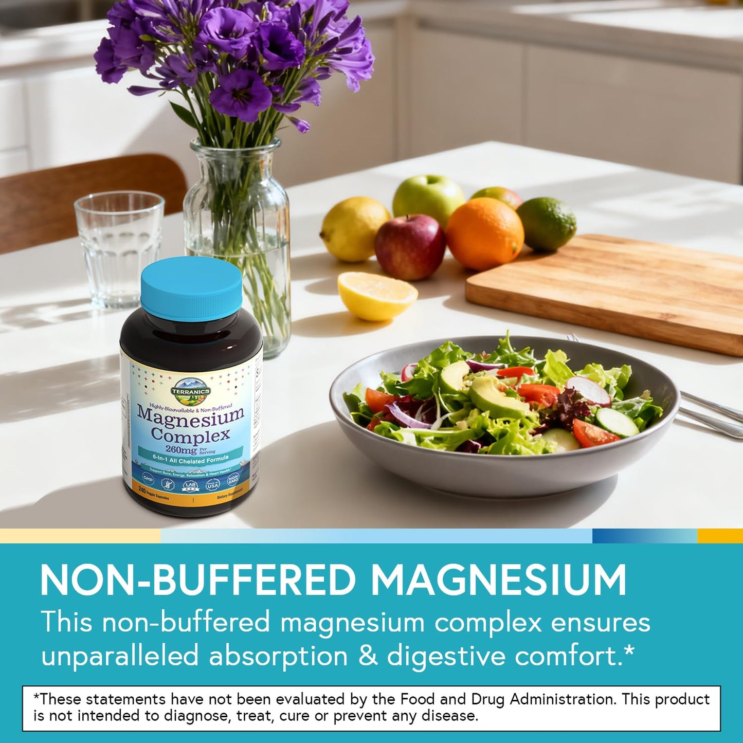 Terranics Magnesium Complex, 6-in-1, High Absorption, Glycinate, Citrate, Aspartate, Gluconate, Calmness, Heart, Bone, 240 Capsules, Non-Buffered - dailyvitalstore