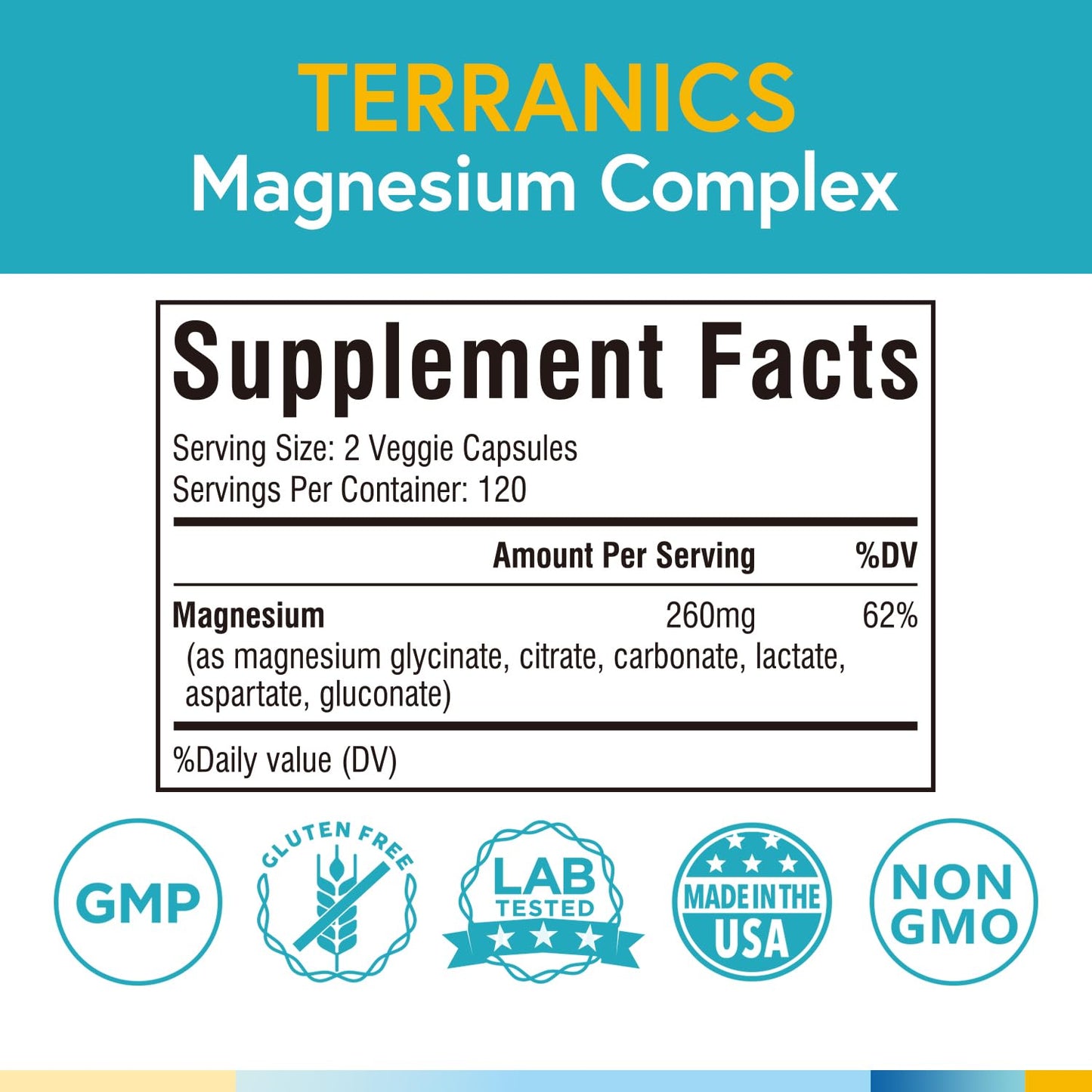 Terranics Magnesium Complex, 6-in-1, High Absorption, Glycinate, Citrate, Aspartate, Gluconate, Calmness, Heart, Bone, 240 Capsules, Non-Buffered - dailyvitalstore