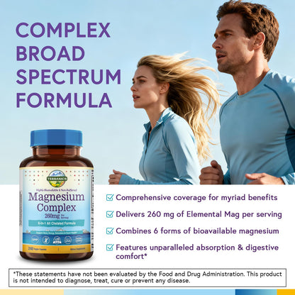 Terranics Magnesium Complex, 6-in-1, High Absorption, Glycinate, Citrate, Aspartate, Gluconate, Calmness, Heart, Bone, 240 Capsules, Non-Buffered - dailyvitalstore