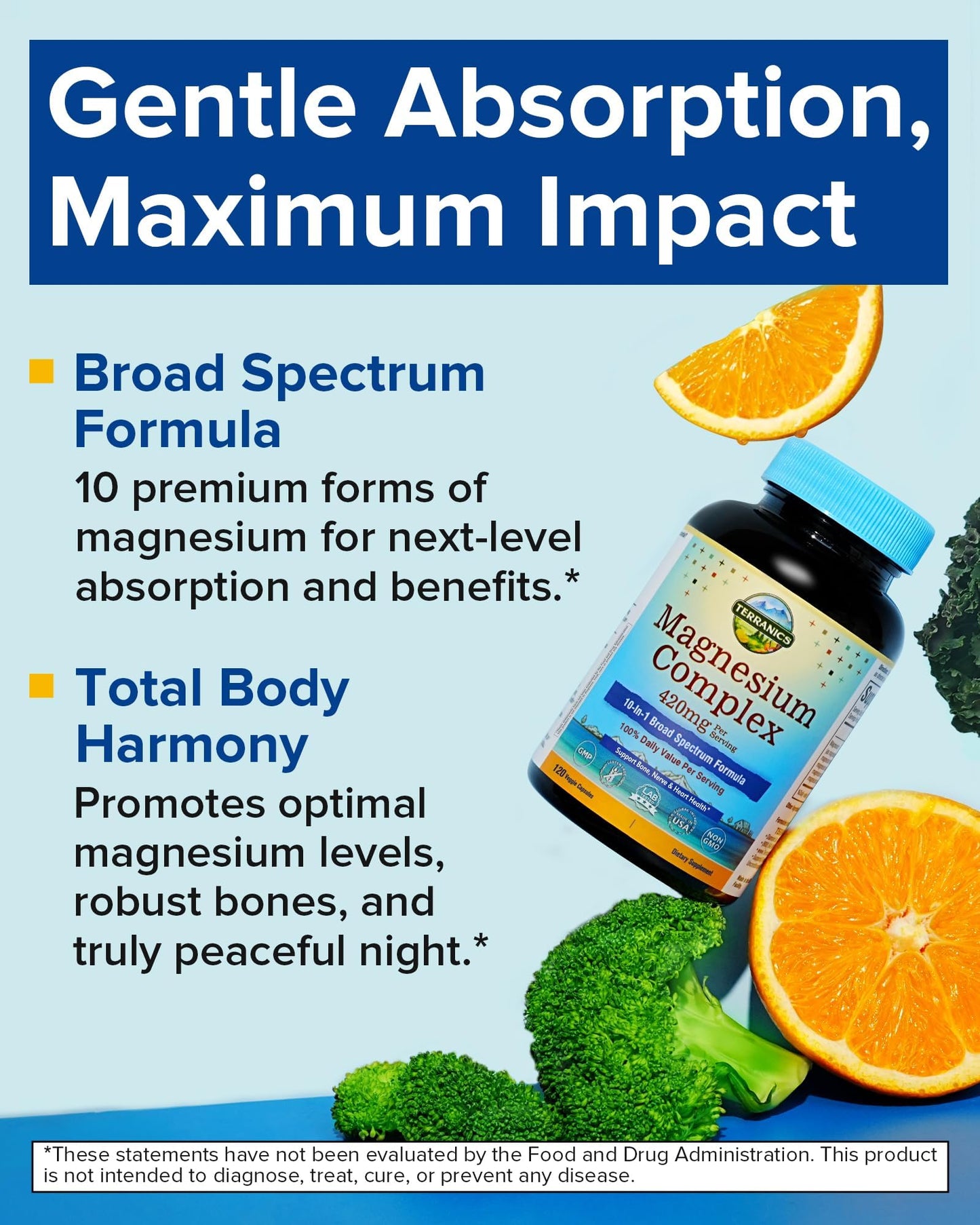 Terranics Magnesium Complex Supplement 420mg, 10-in-1 Full-Spectrum Formula, Glycinate, Citrate, Malate & More, Max Absorption, Bone and Heart Support, 120 Veggie Caps - dailyvitalstore