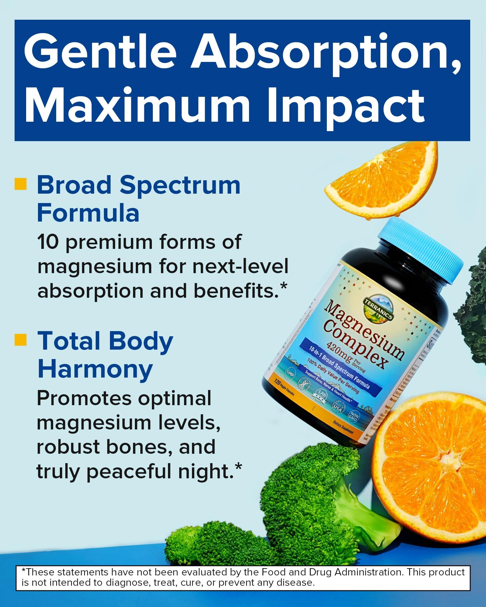 Terranics Magnesium Complex Supplement 420mg, 10-in-1 Full-Spectrum Formula, Glycinate, Citrate, Malate & More, Max Absorption, Bone and Heart Support, 120 Veggie Caps - dailyvitalstore
