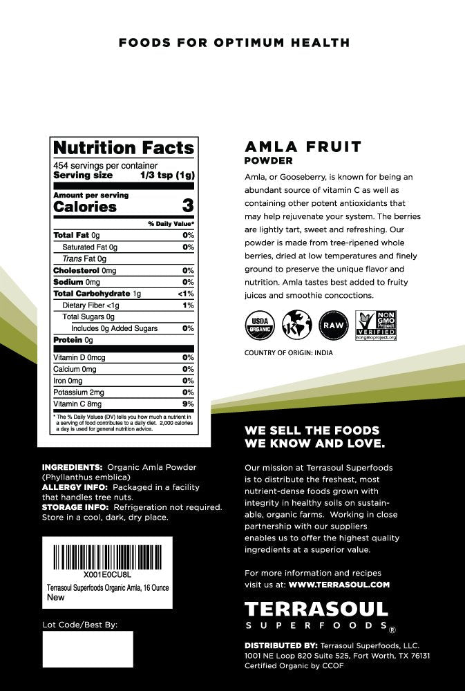 Terrasoul Superfoods Organic Amla Berry Powder (Amalaki), 16 Oz - Rich in Antioxidant Vitamin C | Supports Immunity - dailyvitalstore