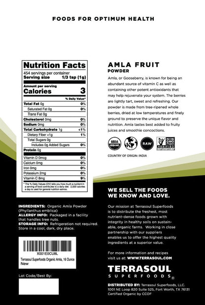 Terrasoul Superfoods Organic Amla Berry Powder (Amalaki), 16 Oz - Rich in Antioxidant Vitamin C | Supports Immunity - dailyvitalstore