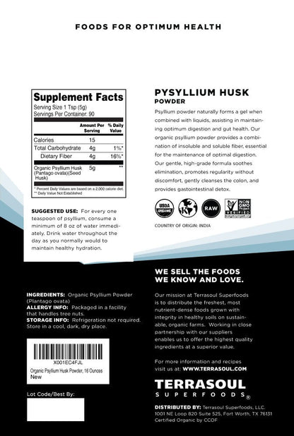 Terrasoul Superfoods Organic Psyllium Husk Powder, 1 Lb - Superfine Texture | 99% Purity | Perfect for Gluten-Free Baking | No Purple Breads - dailyvitalstore