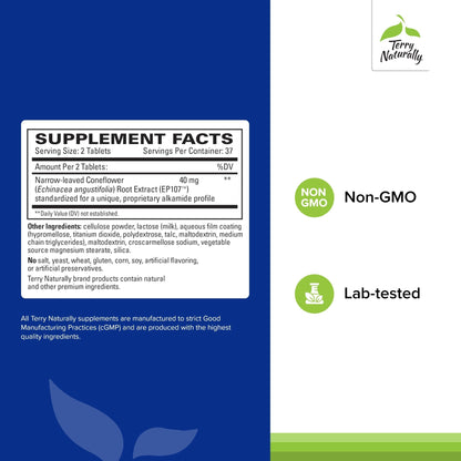 Terry Naturally AnxioCalm - Calming Support Supplement - Supports Against Occasional Tension & Aids Calm Feelings with Narrow-Leaved Coneflower - Non-Drowsy Supplement - 75 Tablets - dailyvitalstore