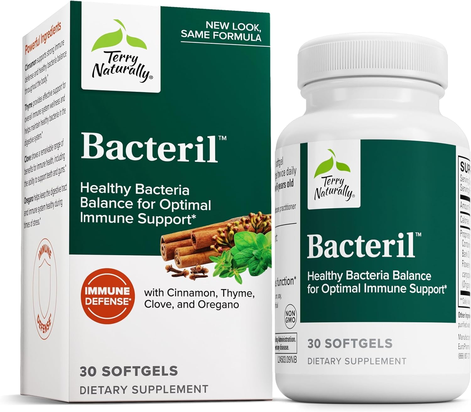 Terry Naturally Bacteril - Intestinal Support Supplement with Clove, Cinnamon, Thyme & Oregano - Immune Support Supplement with Antioxidant Support - Intestinal Support - 30 Softgels - dailyvitalstore