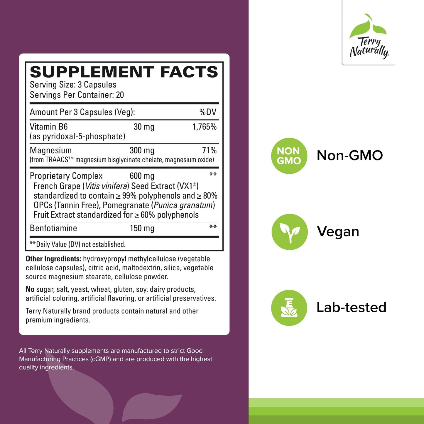 Terry Naturally Clinical OPC Heart - Heart Health Supplement with Magnesium, Vitamin B6, Grape Seed Extract - Dietary Supplement for Artery Health & Circulation - 60 Capsules - dailyvitalstore