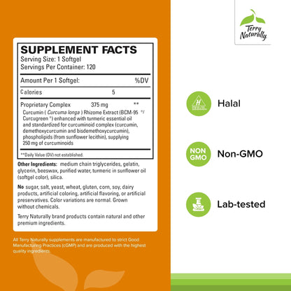 Terry Naturally CuraMed 375mg - Antioxidant Supplement for Brain & Immune Health Support - Dietary Supplement with Curcumin & Turmeric Essential Oil - Herbal Liver Support - 120 Softgels - dailyvitalstore