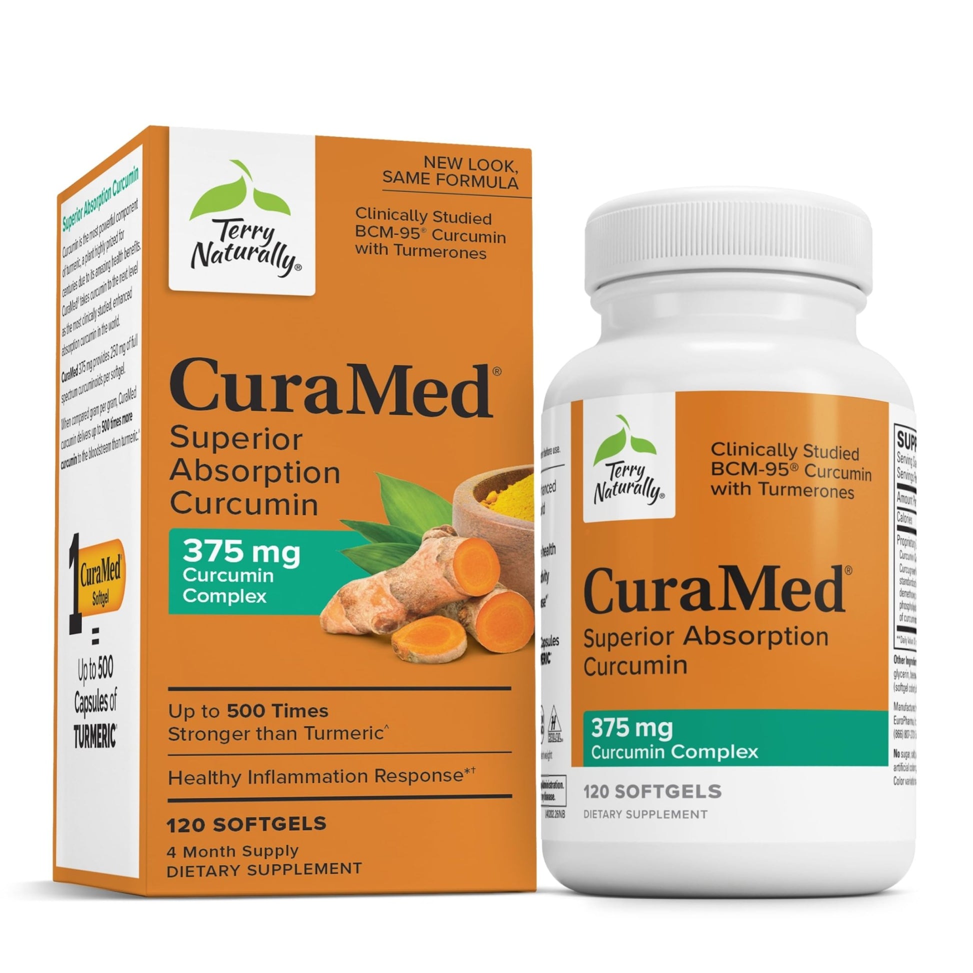Terry Naturally CuraMed 375mg - Antioxidant Supplement for Brain & Immune Health Support - Dietary Supplement with Curcumin & Turmeric Essential Oil - Herbal Liver Support - 120 Softgels - dailyvitalstore