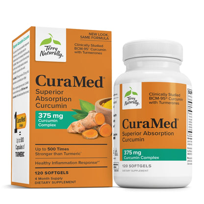 Terry Naturally CuraMed 375mg - Antioxidant Supplement for Brain & Immune Health Support - Dietary Supplement with Curcumin & Turmeric Essential Oil - Herbal Liver Support - 120 Softgels - dailyvitalstore