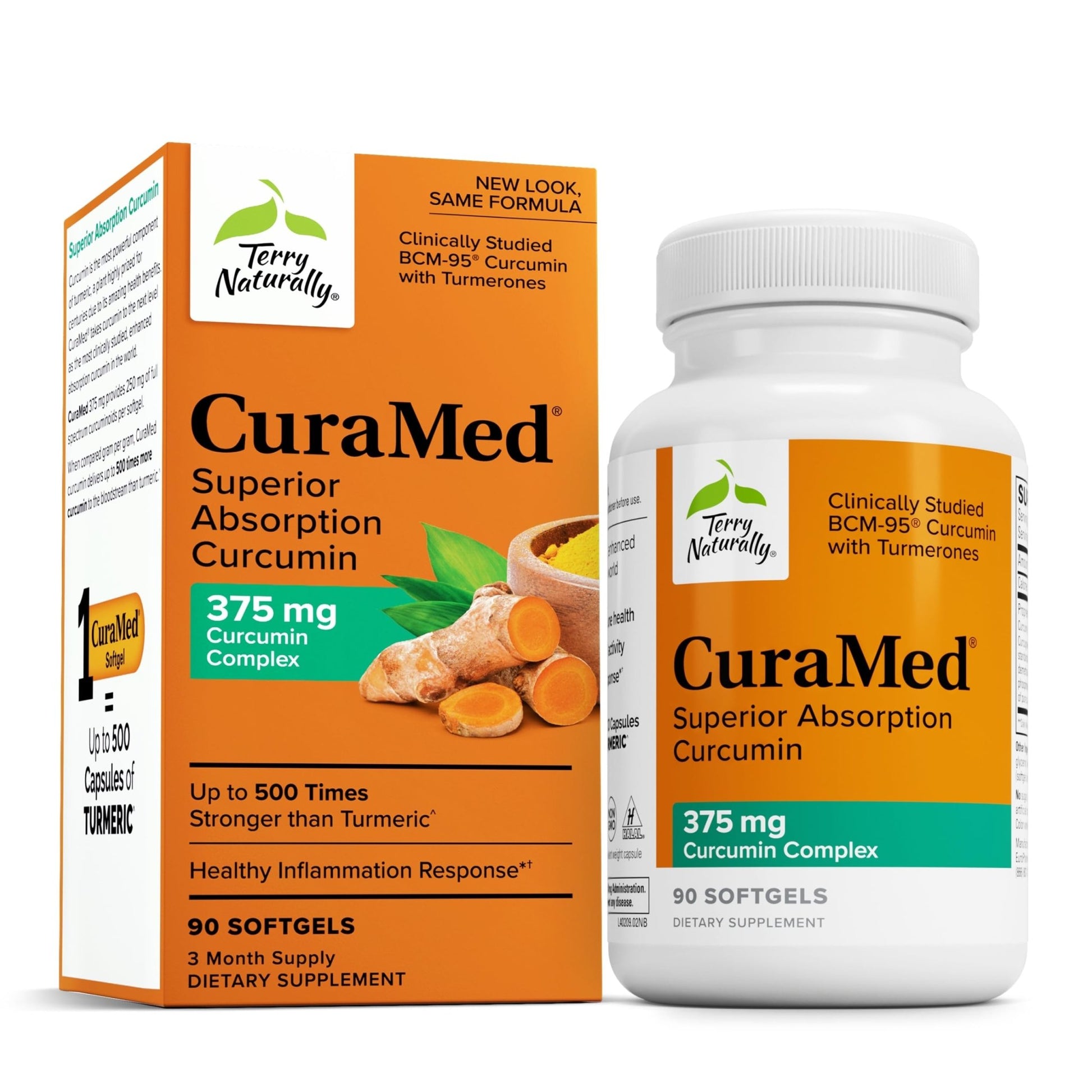 Terry Naturally CuraMed 375mg - Antioxidant Supplement for Brain & Immune Health Support - Dietary Supplement with Curcumin & Turmeric Essential Oil - Herbal Liver Support - 90 Softgels - dailyvitalstore