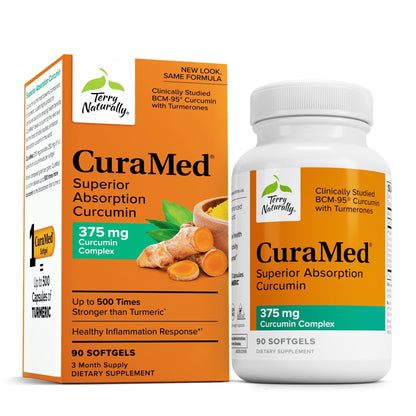 Terry Naturally CuraMed 375mg - Antioxidant Supplement for Brain & Immune Health Support - Dietary Supplement with Curcumin & Turmeric Essential Oil - Herbal Liver Support - 90 Softgels - dailyvitalstore