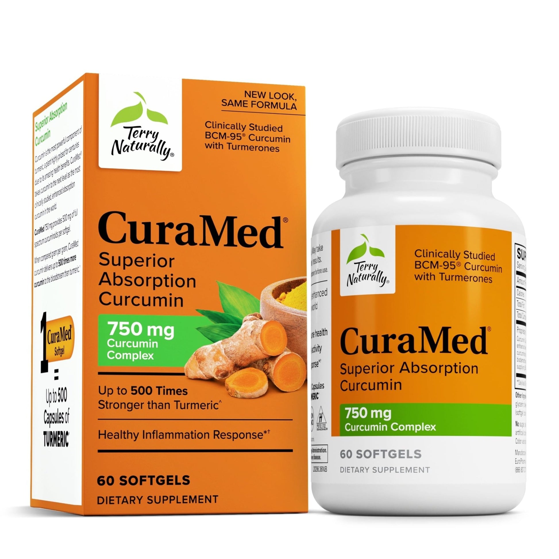 Terry Naturally CuraMed 750mg - Antioxidant Supplement for Brain & Heart Health Support - Dietary Supplement with High-Potency Curcumin Complex - Kidney, Liver & Immune Health Support - 60 Softgels - dailyvitalstore