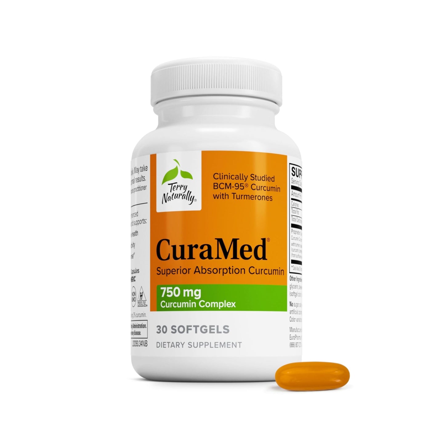Terry Naturally CuraMed 750mg - Antioxidant Supplement for Brain & Heart Health Support - Dietary Supplement with High-Potency Curcumin Complex - Kidney, Liver & Immune Health Support - 30 Softgels - dailyvitalstore