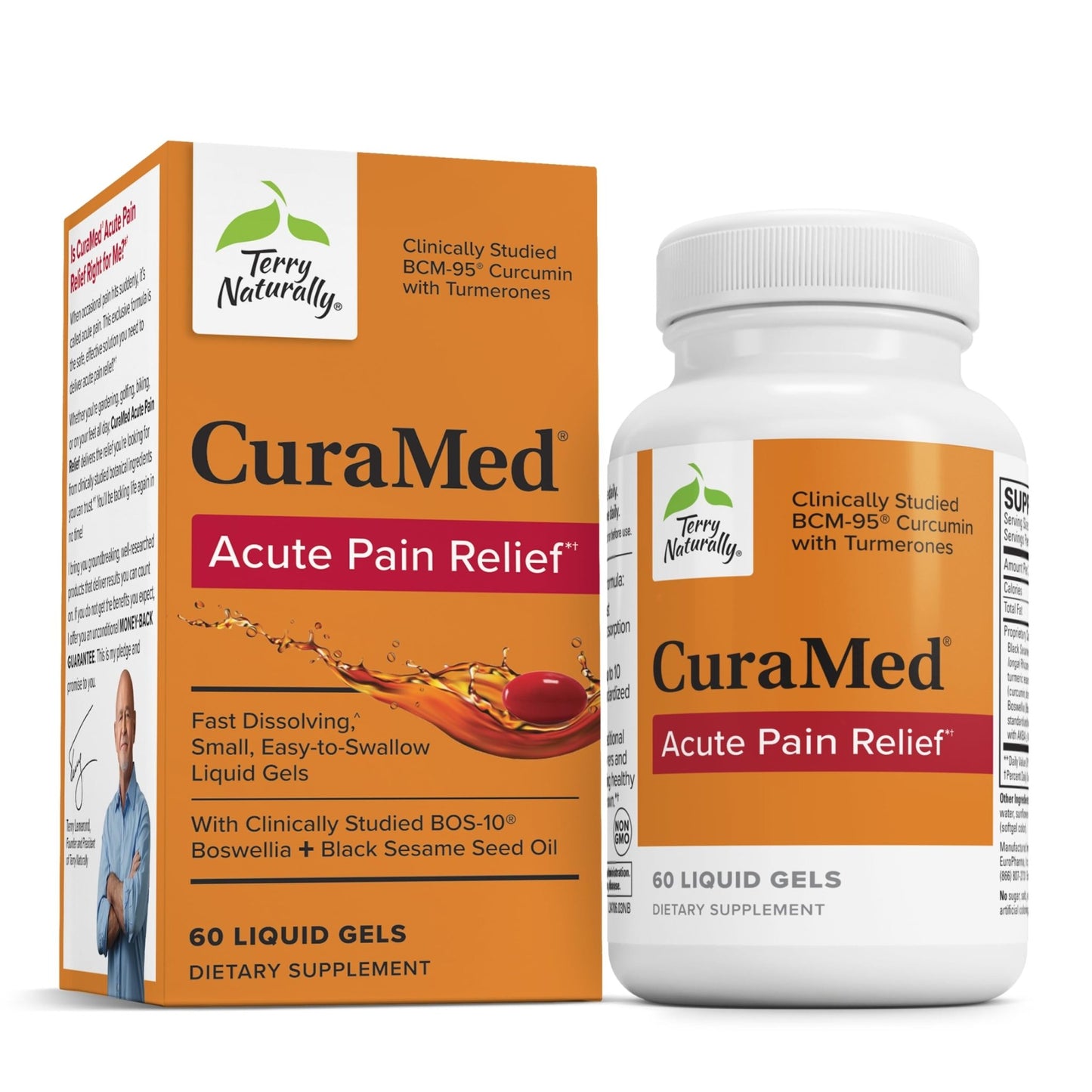 Terry Naturally CuraMed Acute Pain Relief - Supplement with BCM-95 Curcumin & BOS-10 Boswellia - Black Sesame Seed Oil to Support Relief of Occasional Discomfort - 60 Liquid Gels - dailyvitalstore