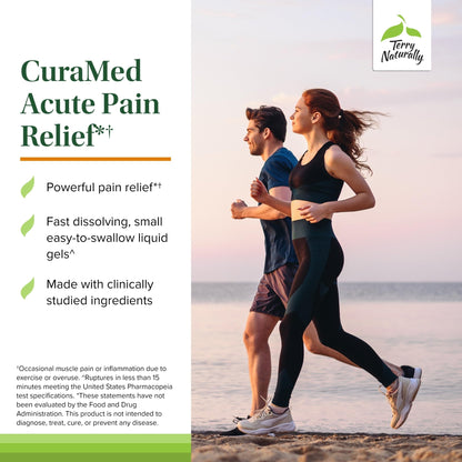 Terry Naturally CuraMed Acute Pain Relief - Supplement with BCM-95 Curcumin & BOS-10 Boswellia - Black Sesame Seed Oil to Support Relief of Occasional Discomfort - 60 Liquid Gels - dailyvitalstore