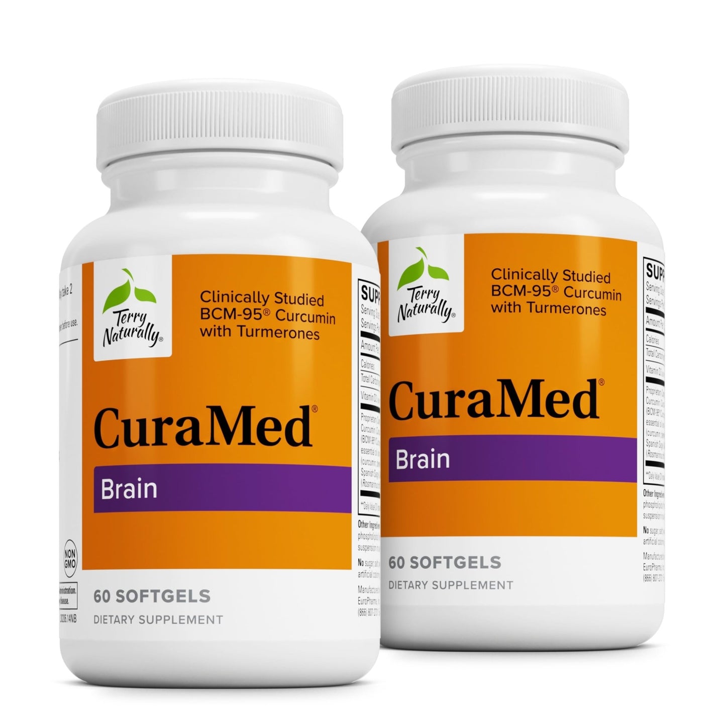 Terry Naturally CuraMed Brain - Dietary Supplement to Support Clarity & Focus - Brain Health Supplement with Curcumin & Turmeric Essential Oil to Aid Concentration - 60 Softgels (2 Pack) - dailyvitalstore