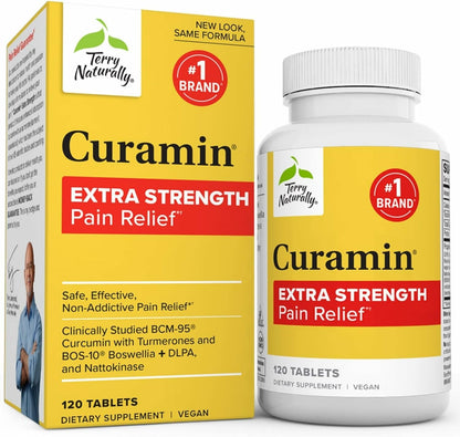 Terry Naturally Curamin Extra Strength - 120 Vegan Tablets - Non-Addictive Pain Relief Supplement with Curcumin from Turmeric - dailyvitalstore