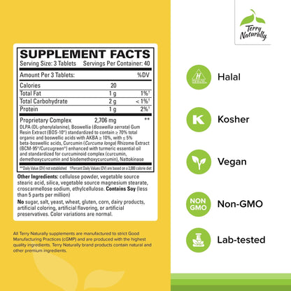 Terry Naturally Curamin Extra Strength - 120 Vegan Tablets - Non-Addictive Pain Relief Supplement with Curcumin from Turmeric - dailyvitalstore