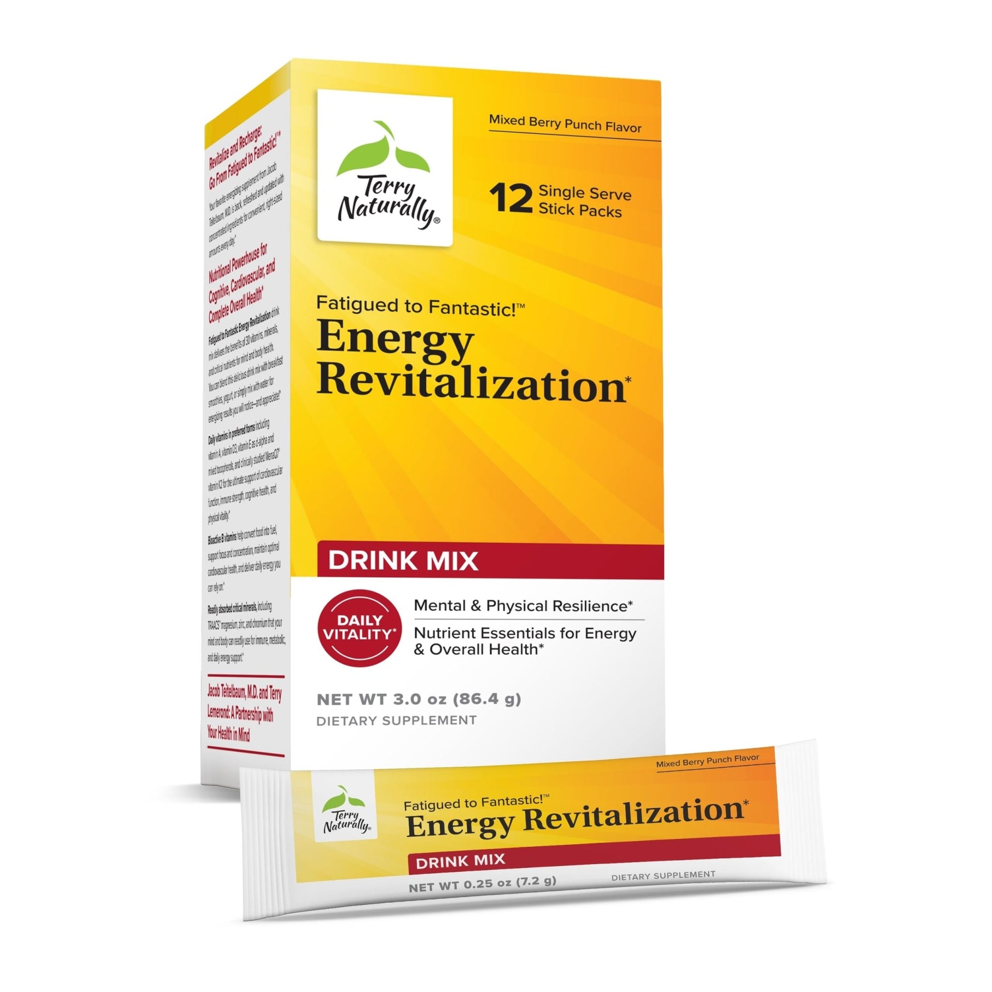 Terry Naturally Fatigued to Fantastic Energy Revitalization - Drink Mix for Energy with L-Tyrosine, Vitamins A, D3, E & B - Supports Heart Health - 12 Individual Packets (12 Servings) - dailyvitalstore