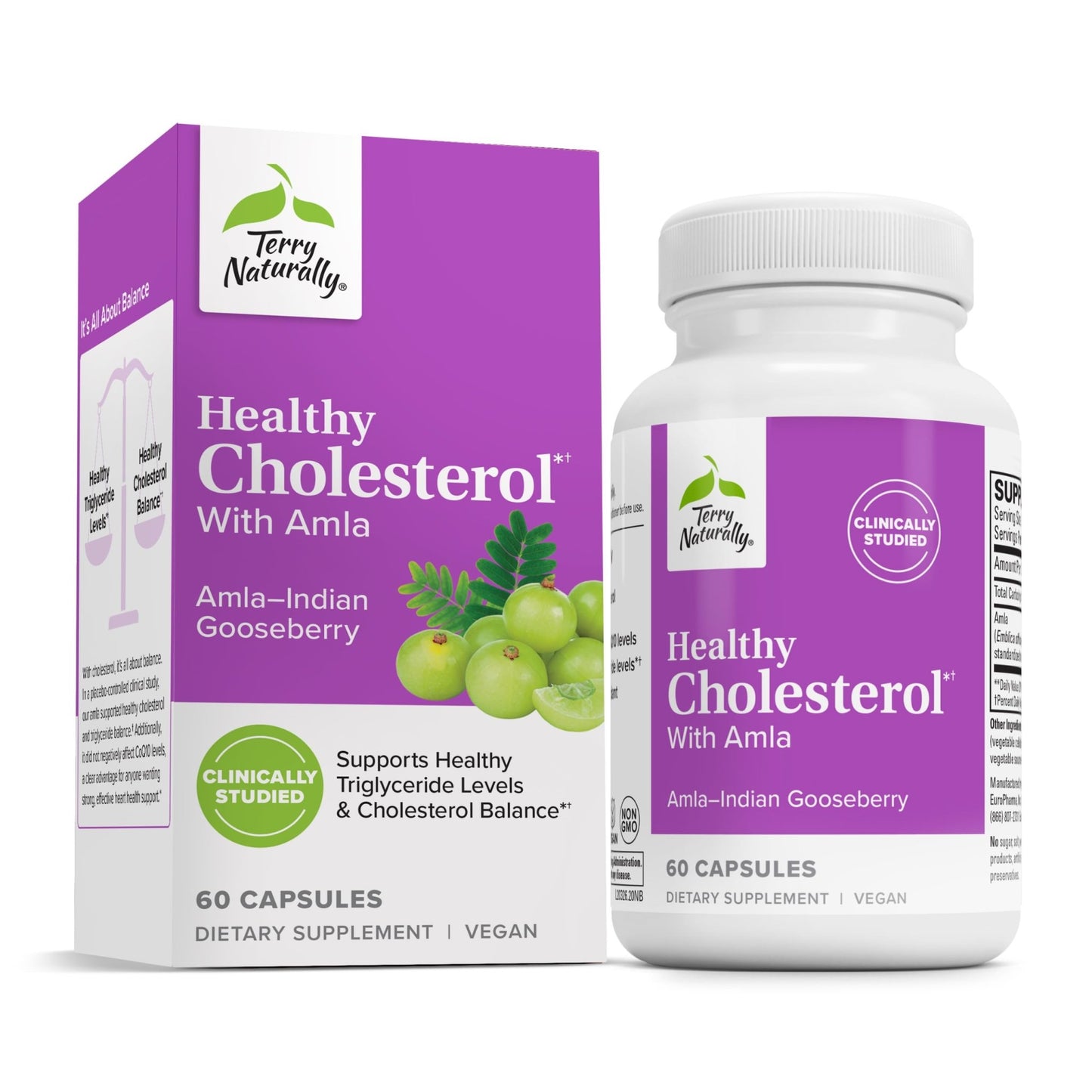 Terry Naturally Healthy Cholesterol with Amla - Antioxidant Supplement for Immune & Heart Support - Supplement to Aid Healthy Cholesterol & Triglyceride - 60 Capsules - dailyvitalstore