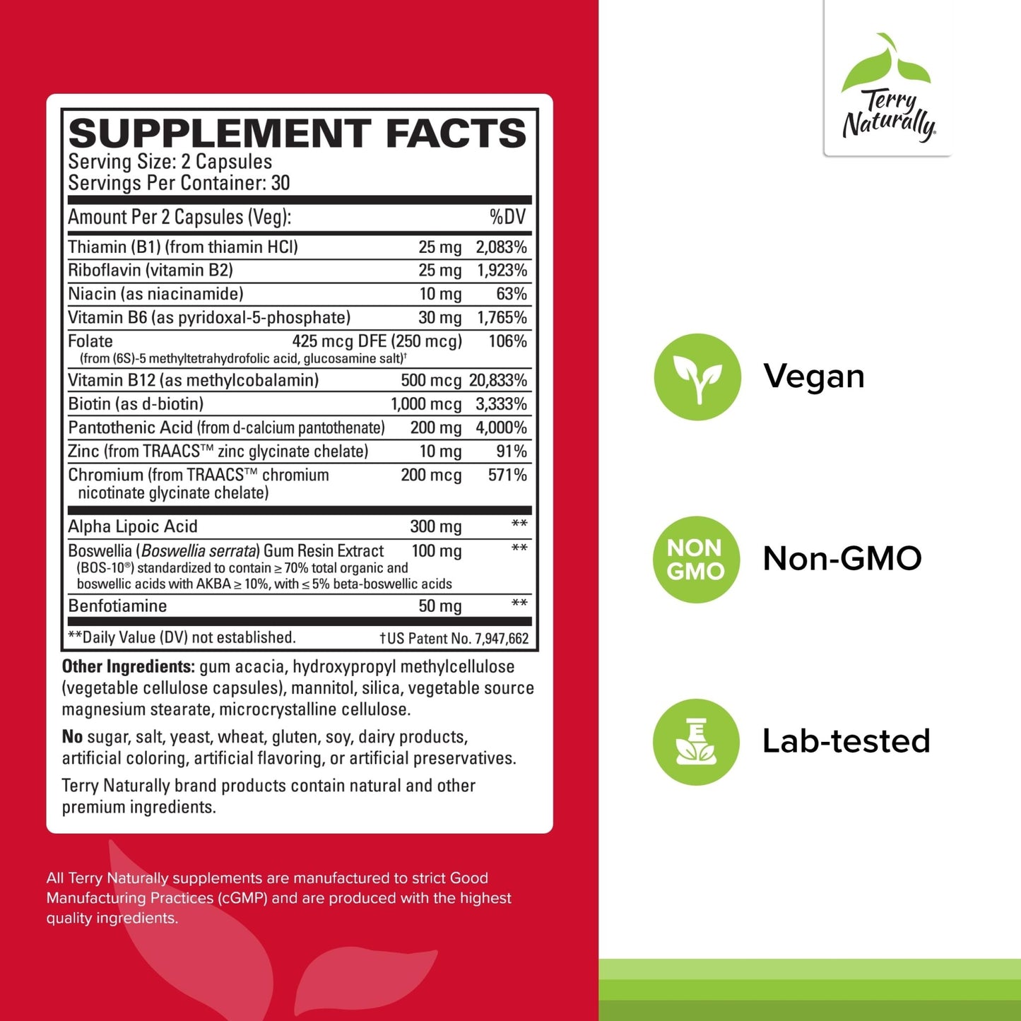 Terry Naturally Healthy Feet & Nerves - Herbal Supplement with Bioactive Vitamin B12 - Circulation & Nerve Health Support Supplement - Vegan Capsules with Boswellia Serrata - 60 Capsules - dailyvitalstore