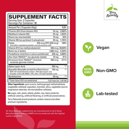 Terry Naturally Healthy Feet & Nerves - Herbal Supplement with Bioactive Vitamin B12 - Circulation & Nerve Health Support Supplement - Vegan Capsules with Boswellia Serrata - 60 Capsules - dailyvitalstore