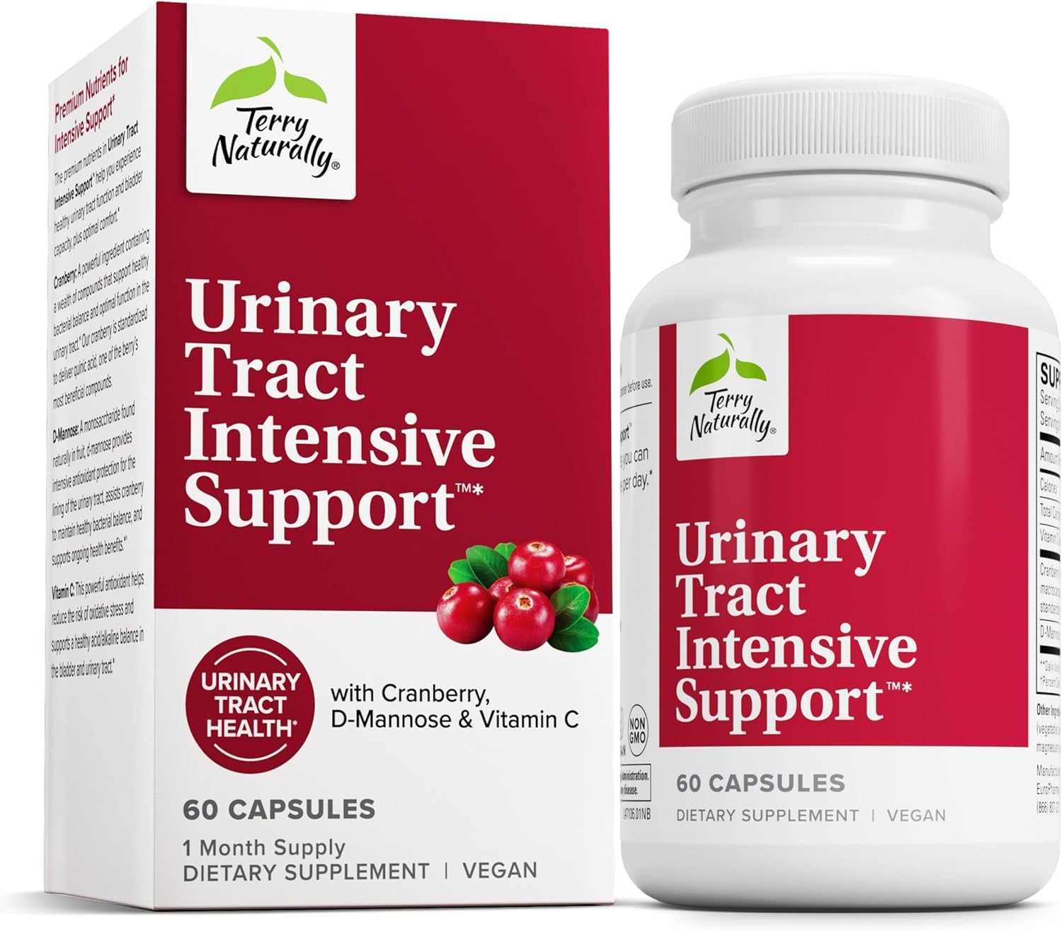 Terry Naturally Urinary Tract Intensive Support - Supplement with Cranberry for Bladder Health Support - Kidney Health Supplement with D-Mannose & Vitamin C - 60 Capsules (30 Servings) - dailyvitalstore