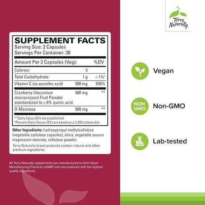 Terry Naturally Urinary Tract Intensive Support - Supplement with Cranberry for Bladder Health Support - Kidney Health Supplement with D-Mannose & Vitamin C - 60 Capsules (30 Servings) - dailyvitalstore