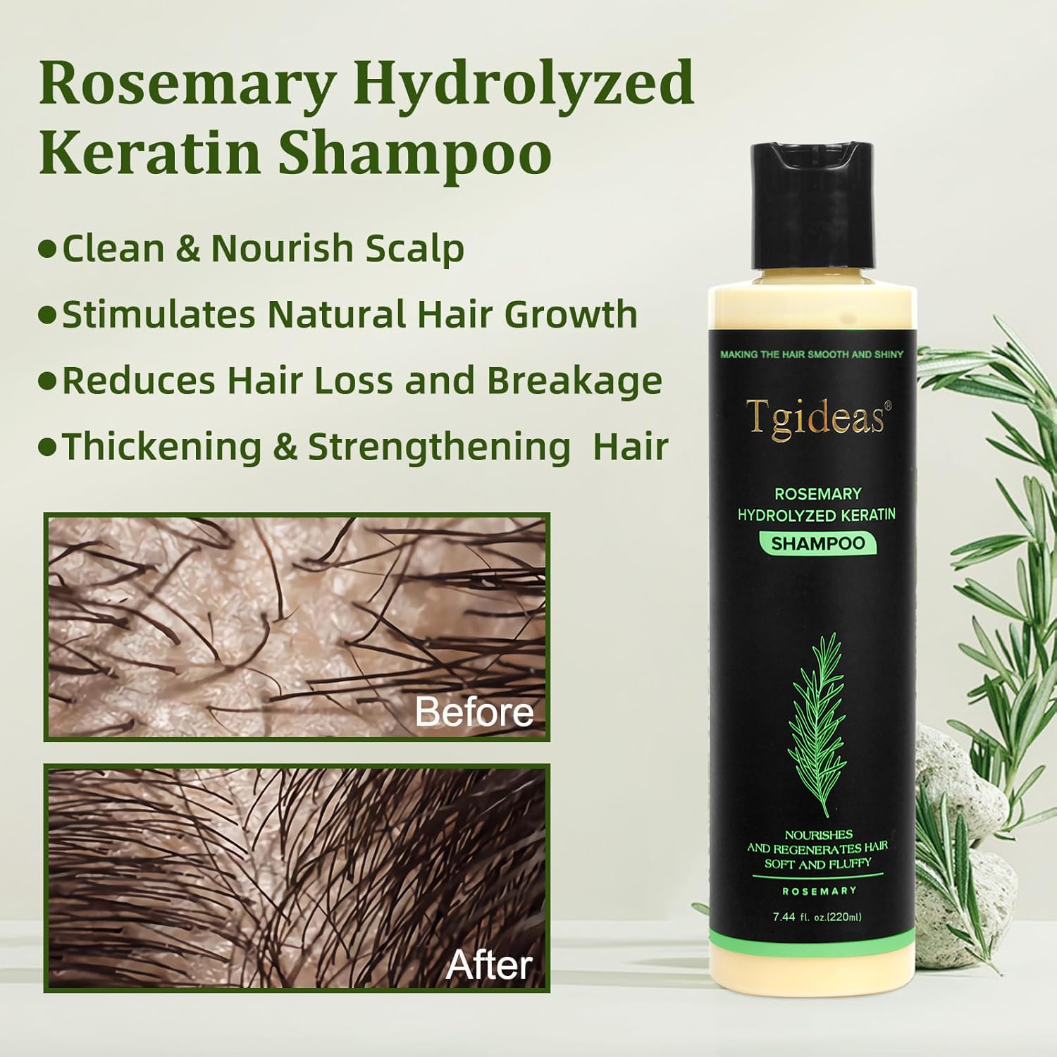 Tgideas Organic Rosemary Hair Growth Shampoo for Women and Men-Natural Thickening & Strengthening Shampoo with Hydrolyzed Keratin - dailyvitalstore