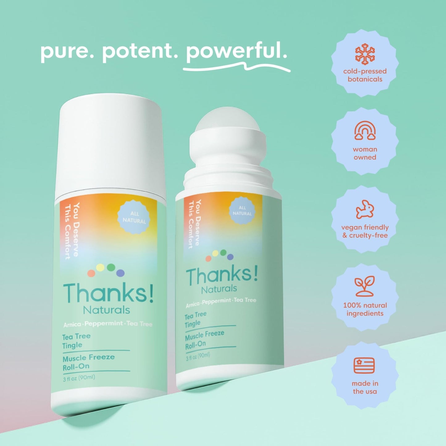Thanks! Naturals Muscle Freeze Roll On, Tea Tree Tingle, Vegan, Cold Pressed Formula with Shea Butter, Eucalyptus & Peppermint, Use on Neck, Knees & Joints, Post Workout Essential, 3 FL OZ - dailyvitalstore