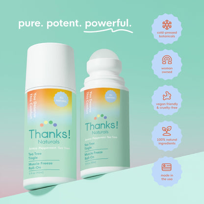 Thanks! Naturals Muscle Freeze Roll On, Tea Tree Tingle, Vegan, Cold Pressed Formula with Shea Butter, Eucalyptus & Peppermint, Use on Neck, Knees & Joints, Post Workout Essential, 3 FL OZ - dailyvitalstore