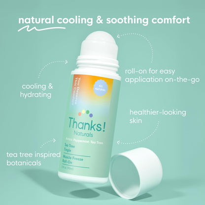 Thanks! Naturals Muscle Freeze Roll On, Tea Tree Tingle, Vegan, Cold Pressed Formula with Shea Butter, Eucalyptus & Peppermint, Use on Neck, Knees & Joints, Post Workout Essential, 3 FL OZ - dailyvitalstore