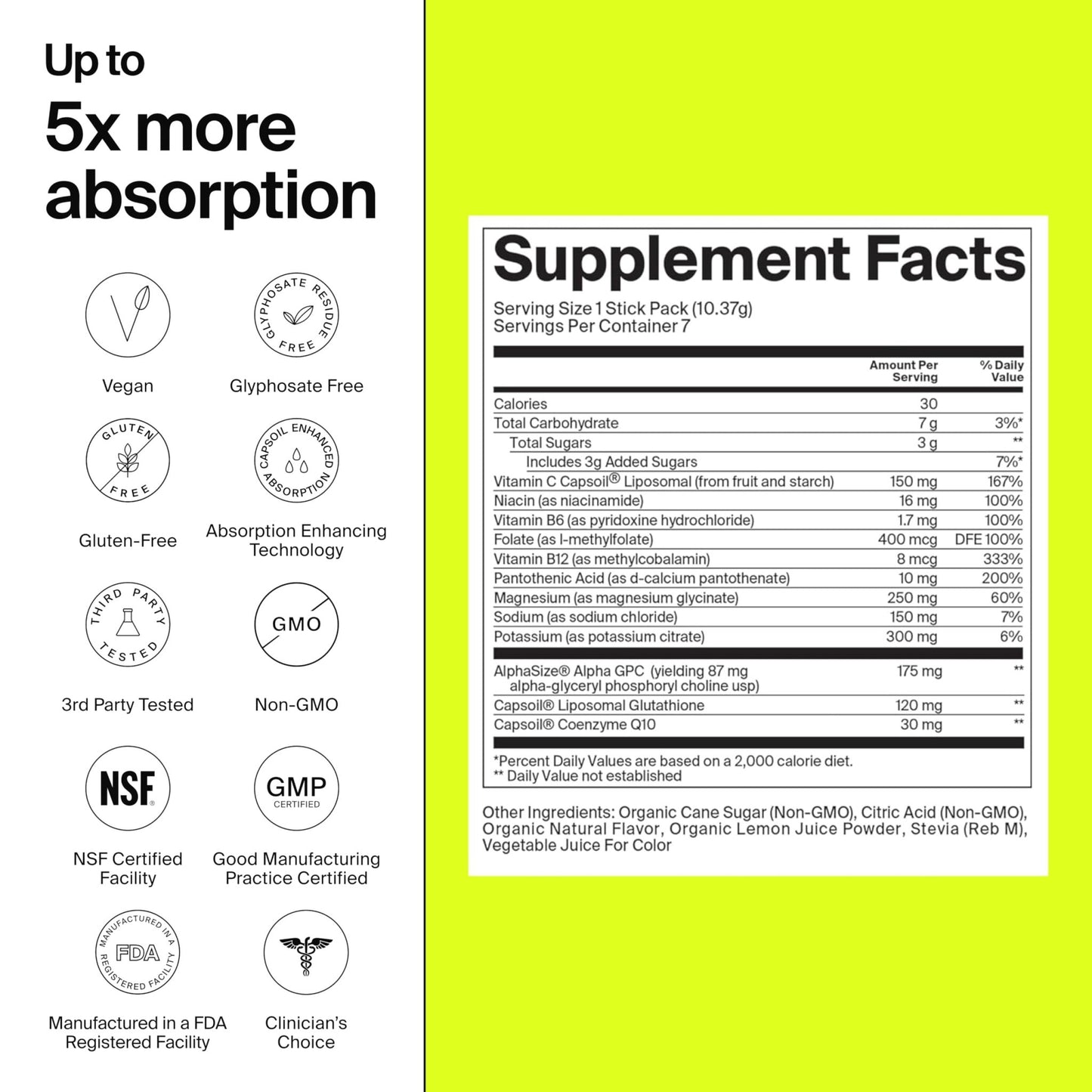 The Absorption Company Electrolyte Powder Packets - Workout Recovery & Hydration Drink Mix with Liposomal Glutathione, Vitamin C & Methylated B Vitamins - dailyvitalstore