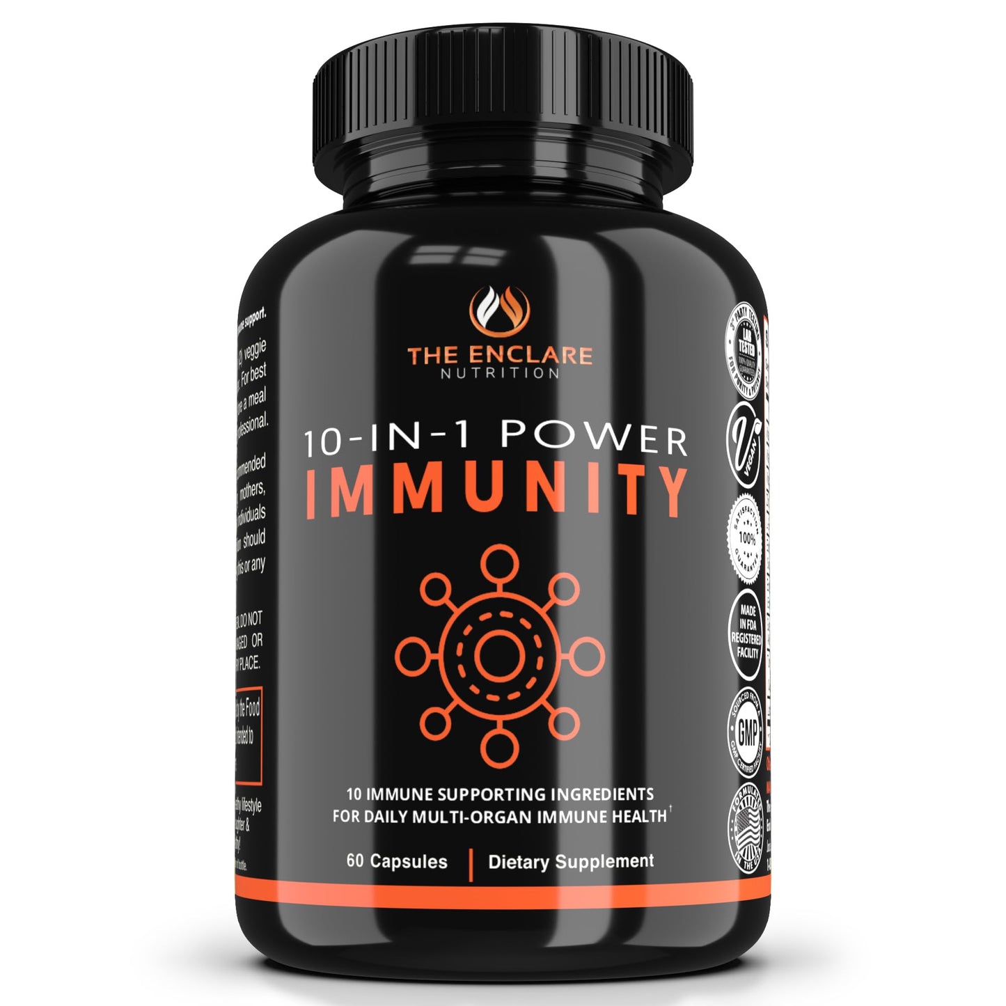 THE ENCLARE NUTRITION 10 in 1 Immune Support Booster Supplement with Echinacea, Vitamin C and Zinc, Turmeric, Ginger, B6, Elderberry for Adults Immunity Defense Vitamins, Made in USA Veg Cap 60 Ct (1) - dailyvitalstore