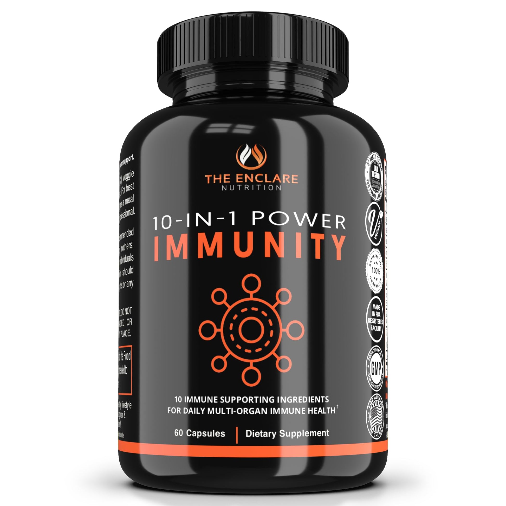 THE ENCLARE NUTRITION 10 in 1 Immune Support Booster Supplement with Echinacea, Vitamin C and Zinc, Turmeric, Ginger, B6, Elderberry for Adults Immunity Defense Vitamins, Made in USA Veg Cap 60 Ct (1) - dailyvitalstore