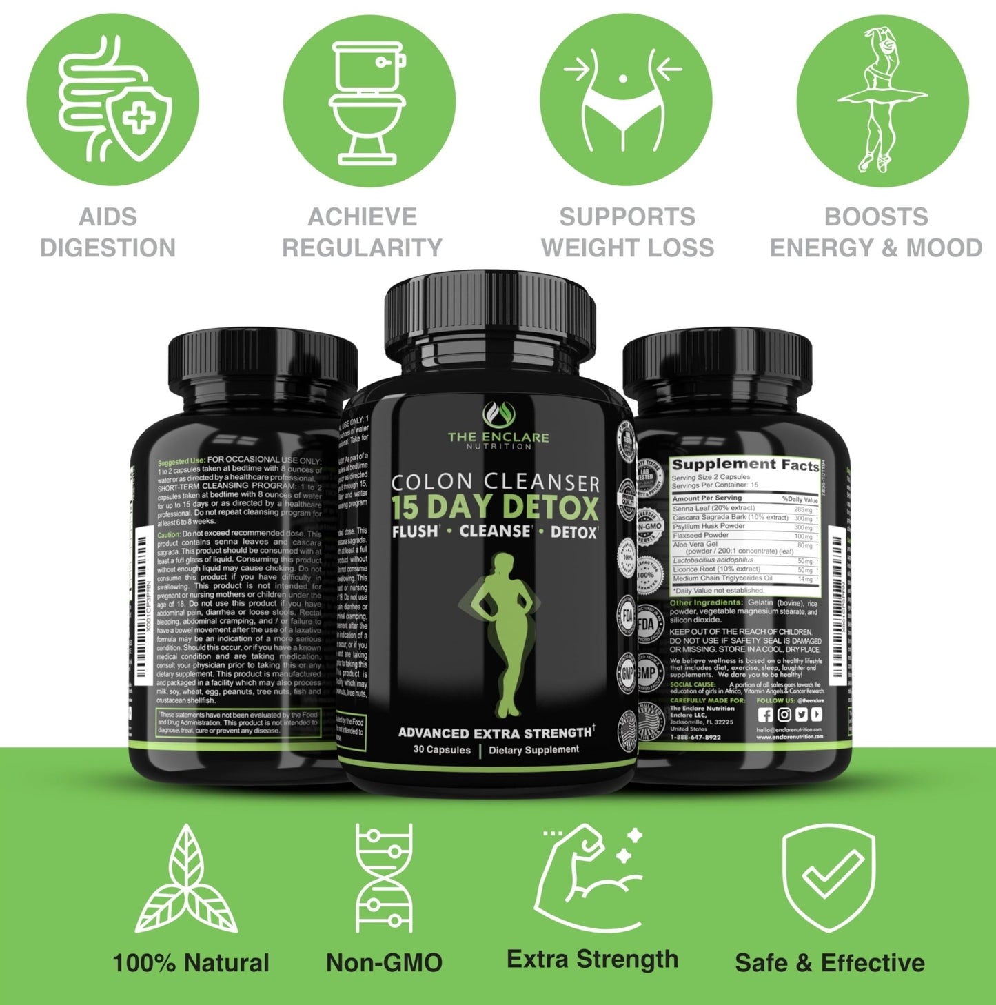THE ENCLARE NUTRITION Colon Cleanse 15 Day Gut Cleanse Pills - Colon Cleanser for Women & Men - Psyllium Probiotic Laxatives for Constipation, Bloating Relief, - dailyvitalstore