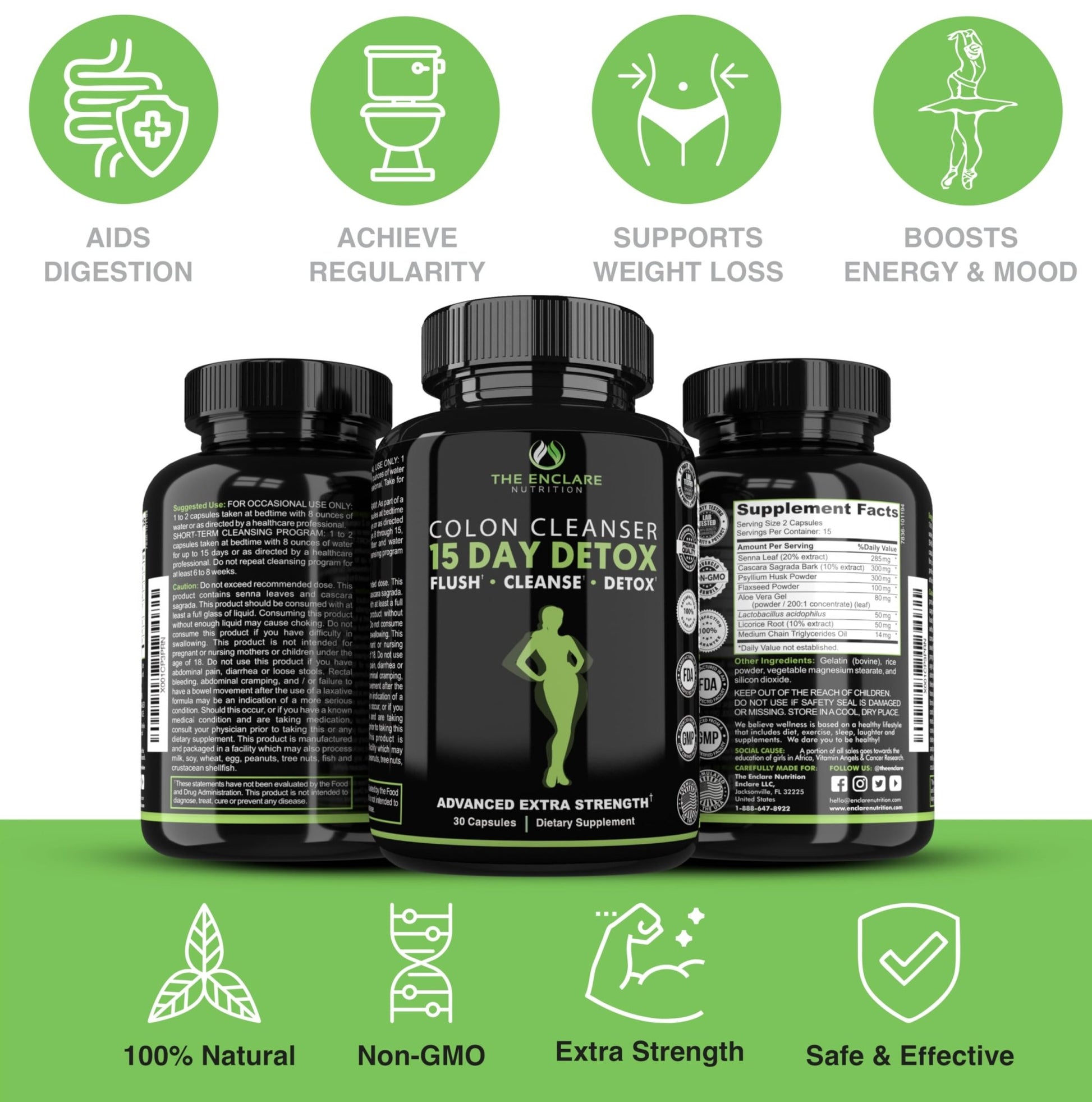 THE ENCLARE NUTRITION Colon Cleanse 15 Day Gut Cleanse Pills - Colon Cleanser for Women & Men - Psyllium Probiotic Laxatives for Constipation, Bloating Relief, - dailyvitalstore