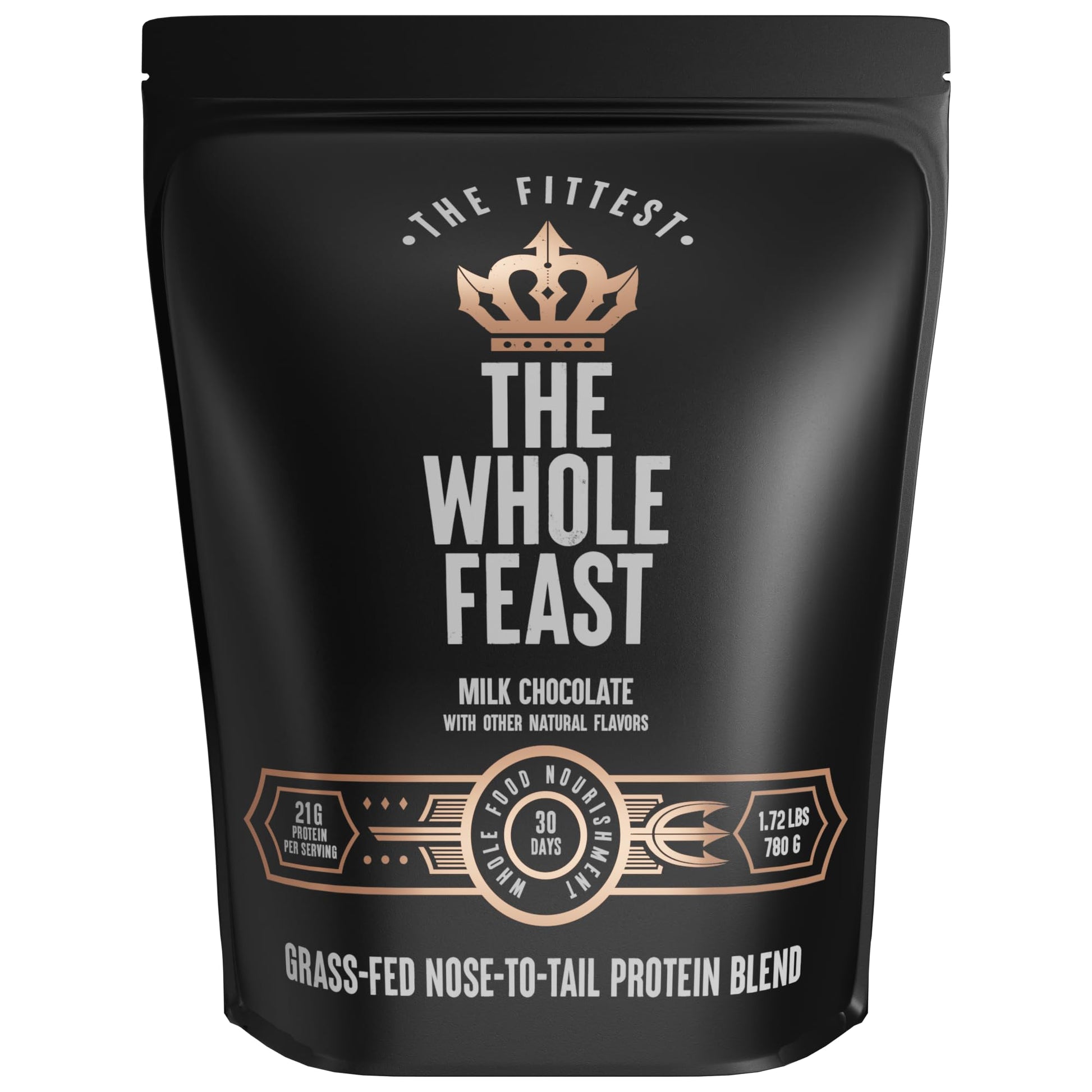 The Fittest Whole Feast Beef Protein Powder - Milk Chocolate - Grass Fed Nose to Tail Carnivore Blend Including Liver, Colostrum and Whole Bone - BCAAs - 14g Collagen, 21g Total Protein - dailyvitalstore