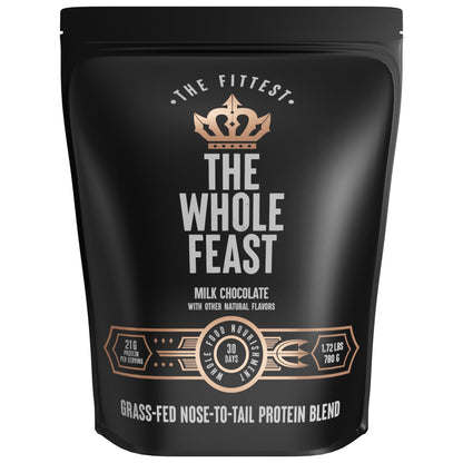 The Fittest Whole Feast Beef Protein Powder - Milk Chocolate - Grass Fed Nose to Tail Carnivore Blend Including Liver, Colostrum and Whole Bone - BCAAs - 14g Collagen, 21g Total Protein - dailyvitalstore