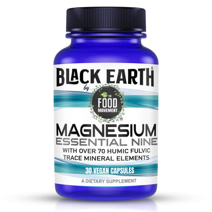The Food Movement Co. Black Earth Magnesium Essential Nine - Vegan Capsules with Magnesium Glycinate, Citrate, Malate and More - 9 Bioactive Forms for Optimal Health (30 Count) - dailyvitalstore