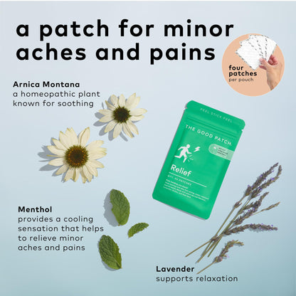 The Good Patch Muscle Pain Relief Patches, Natural Patch with Menthol, Lavender, Arnica and Aloe Vera, Sustained Release, Plant Powered Wearable Wellness, For Back, Neck, Arms, Legs (16 Total Patches) - dailyvitalstore