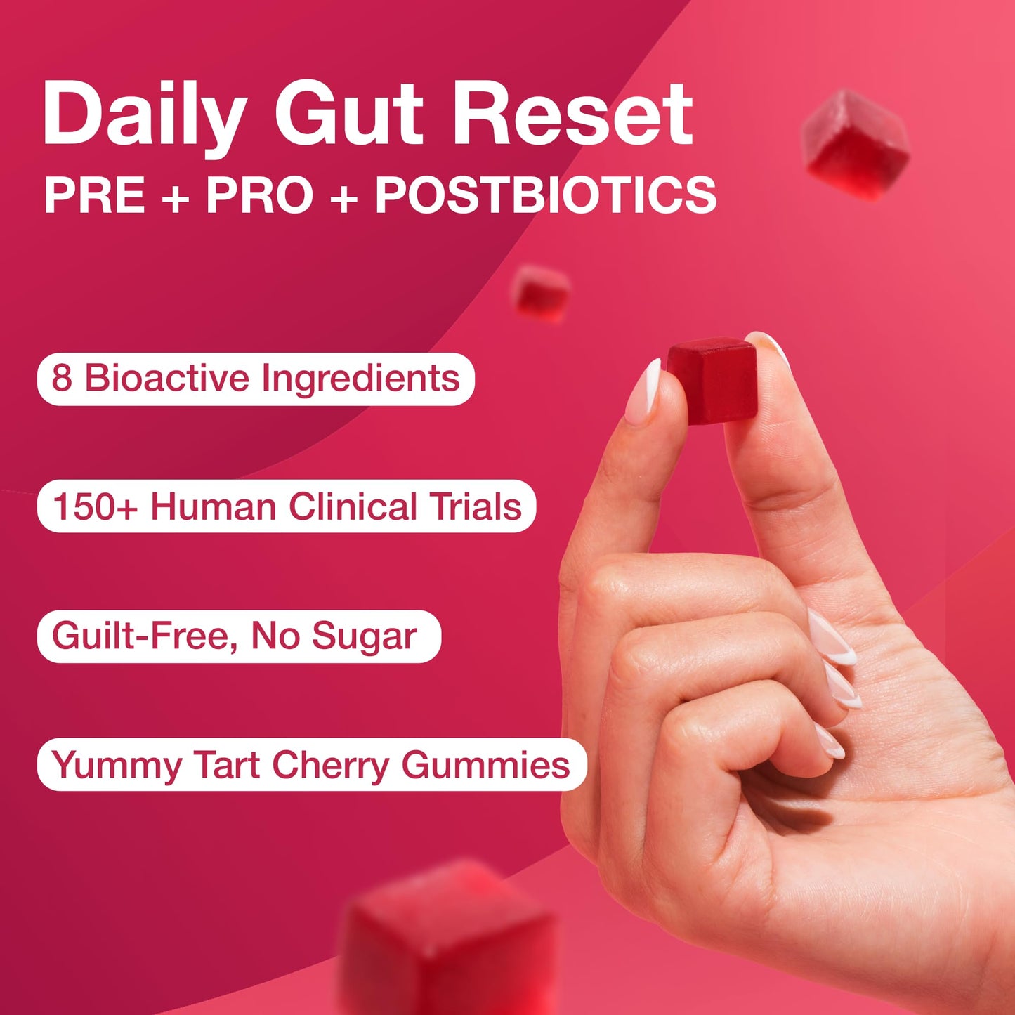 The Gut Gummy, 360° Daily Gut Reset, Full-Spectrum Tribiotic for Women & Men, Prebiotics Probiotics Postbiotics for Bloating, Belly Fat, Skin & Immune Support, Sugar Free Tart Cherry Gummies, 60 Count - dailyvitalstore